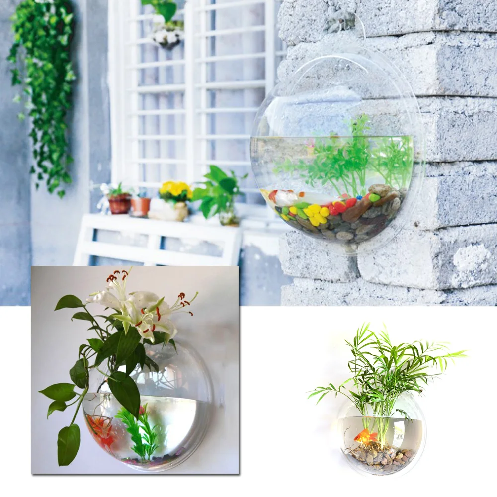 Fish Tanks Home Decoration Wall Mount Fish Tanks Goldfish Bowl Acrylic Hanging Aquariums Flowerpot Flower Vase 15/23CM