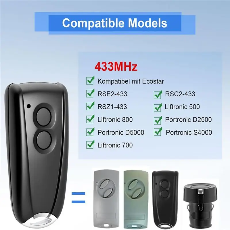 LXYB18B 433.92 Mhz Garage Door Handheld Transmitter For Ecostar RSC2-433 RSE2-433, RSZ1-433, Remote Control Duplicator 2Pcs