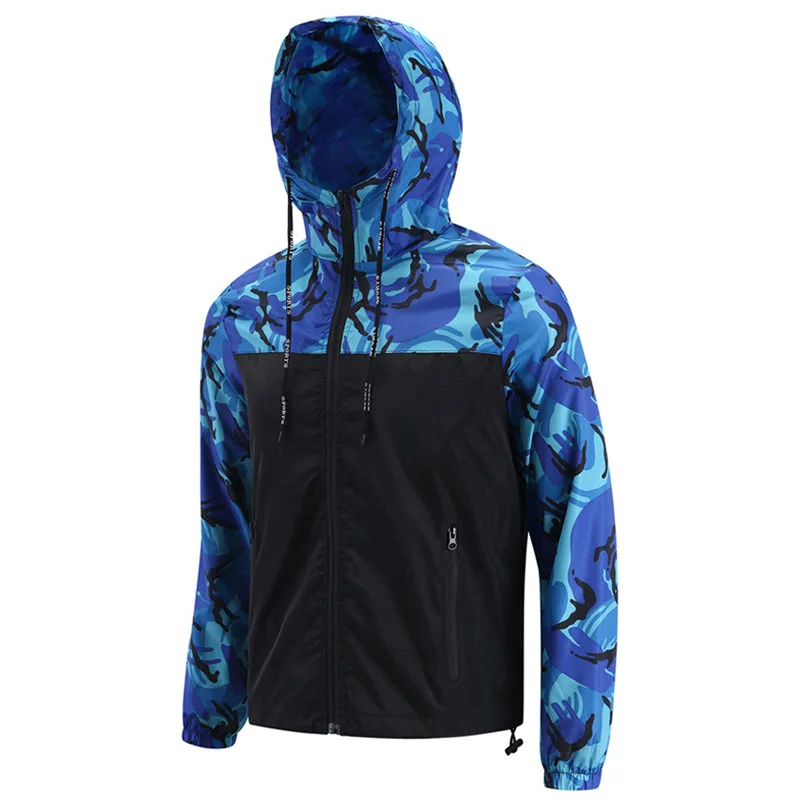 Men's Hooded Camouflage Lightweight Windproof Jacket Autumn Korean Style Bomber Outdoor Casual Sports Coat for Hiking Climbing