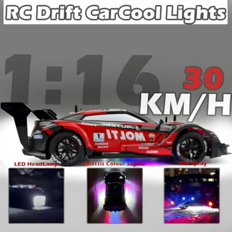 RC Drift Car For Indoor And Outdoor Use, ABS Plastic Body, Black And Red, 30+KM/H High Speed With Infinitely Variable Speed Con