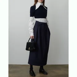 Commuter Women's Half Skirt R0* Suit Half Dress Early Spring New Casual High Waist Pleated Wool Half Bodycon Skirt