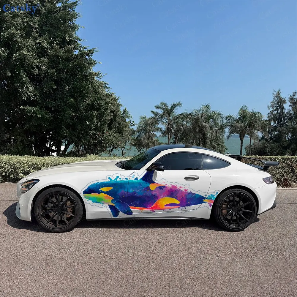 2 Stück Bunte Killerwal-Autoaufkleber Ganzkörper-Dekorationsfolie Kratzschutz Autoaufkleber Wasserdichte Auto-Vinylfolien