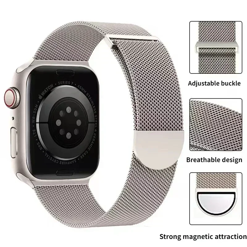 Magnetisches Armband für Apple Watch 9 8 7 41 45mm Ultra 2 49mm Herren Damen Metall Atmungsaktives Band für iWatch 6543SE 44 40 42mm Gürtel – Detail 14