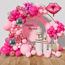 143 Pieces Pink Princess Theme Wreath Arch Kit Disco 4D Foil Balloons Bridal Wedding Girls Birthday Party Baby Shower Decoration
