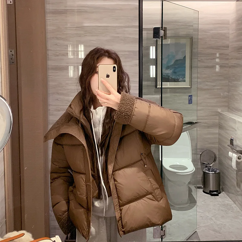 PinkyIsBlack Fake Two-piece Down Cotton Jacket Women's Winter Stitching Cotton Padded Jacket Coat Short Turn Down Collar Outwear