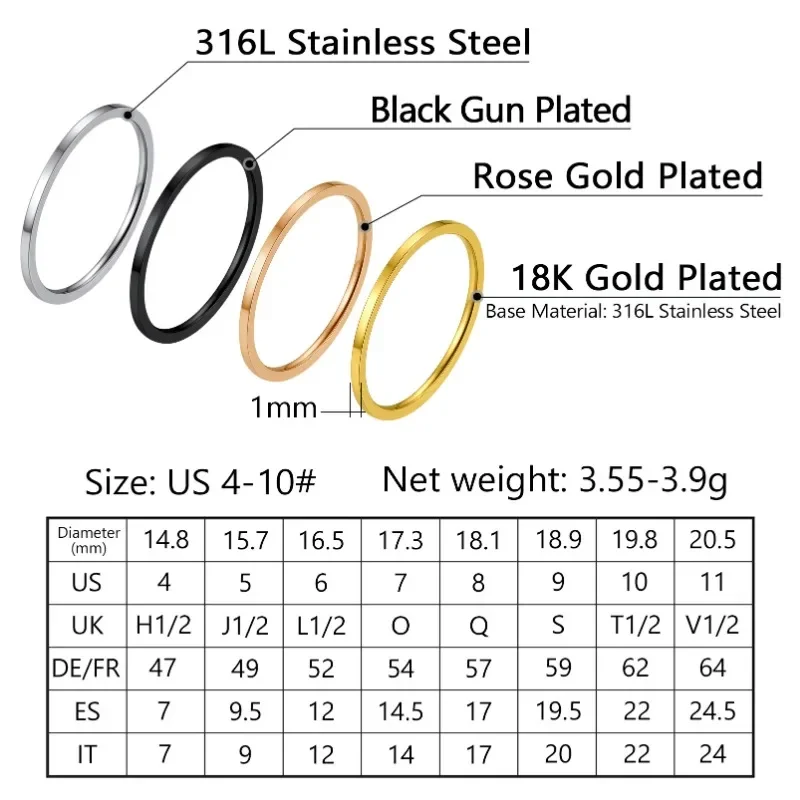 Jewelry Sets Stainless Steel 1mm Rings Simple Ring for Women Men Wedding Band Couples Jewelry Accessories