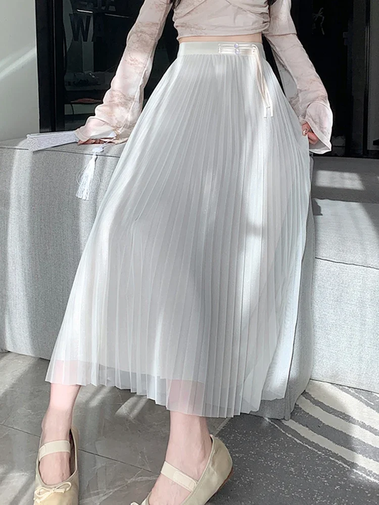 New Casual Elastic High Waist Loose Solid Color Women Midi Skirts Summer Chic Tassels Fashion Loose Simple Elegant Female Skirts