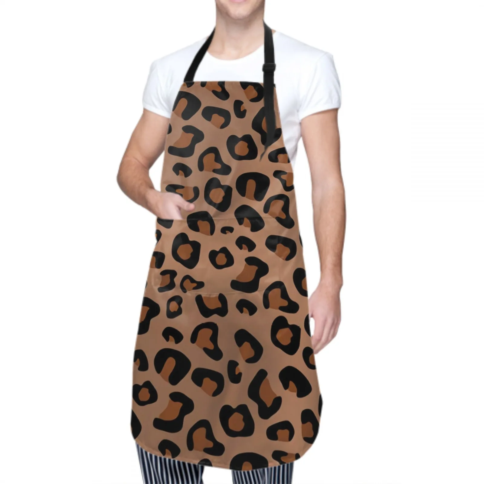 

Водонепроницаемый Леопардовый фартук с 2 карманами, фартук шеф-повара для кухни, фартук для выпечки, садоводства