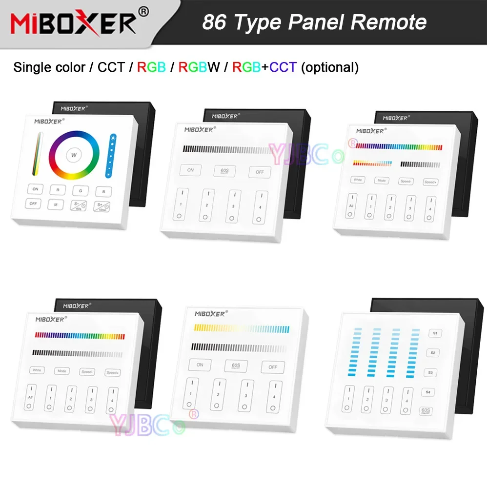 

Miboxer 86 Type Smart Touch Panel Remote dimming/CCT/RGB/RGBW/RGB+CCT LED Strip Controller single color 4-Zone dimmer Switch