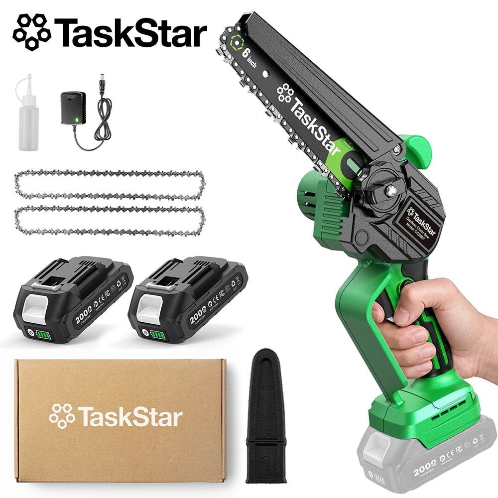 TaskStar, mini motosega da 6 pollici, 700 W, motore a spazzole, motosega elettrica portatile, alimentazione manuale dell'olio, motosega da giardino per la potatura e il taglio del legno. per batteria