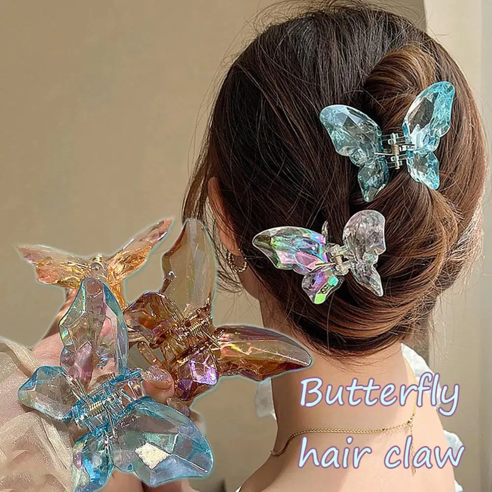 Women Hair Clip Butterflies Transparent Strong Claw Faux Crystal Headdress Women Hair Catch Clamp Hair Barrette Accessories