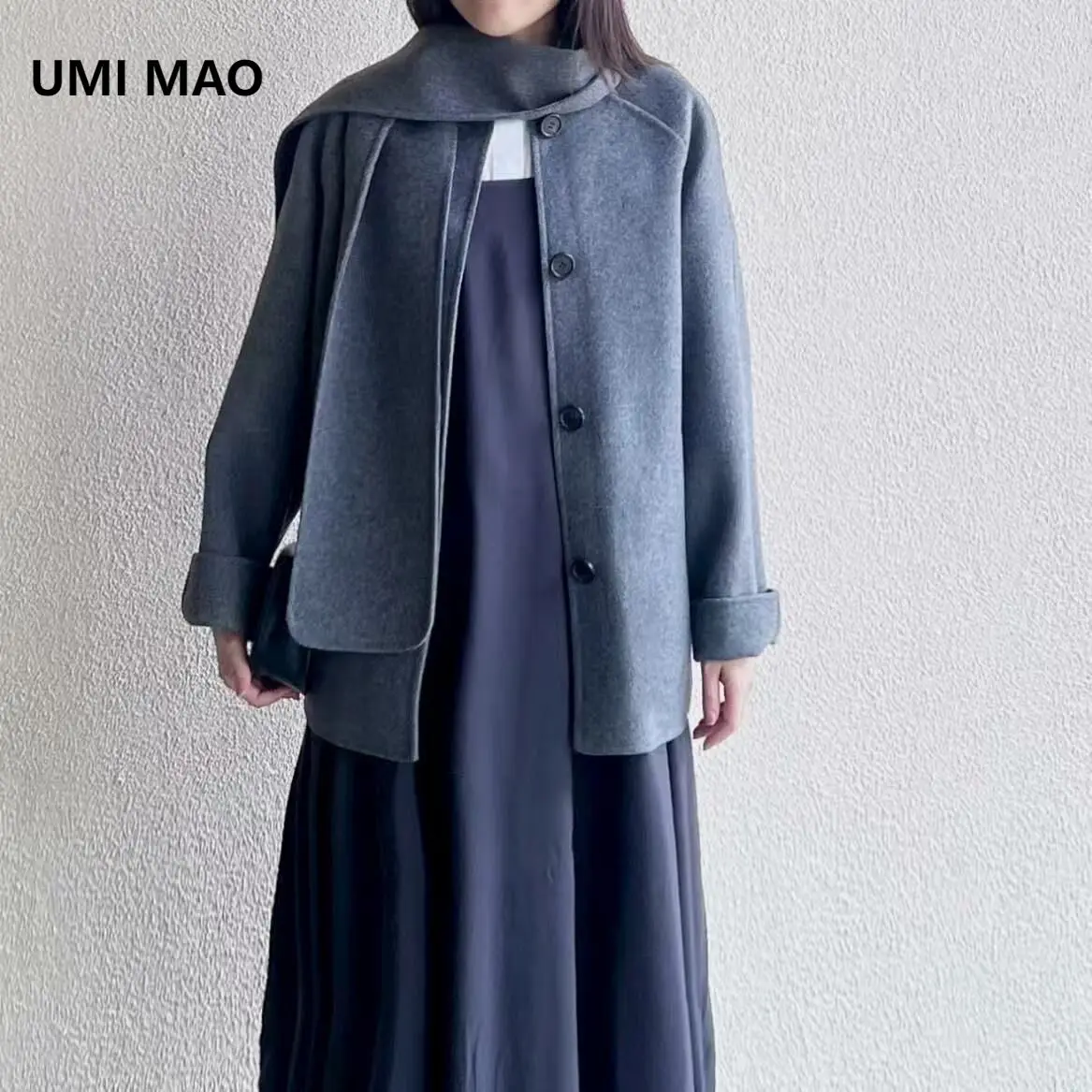 

UMI MAO Women's Standard Fit Double-Sided Scarf Style Jacket Autumn New Product Yamamoto Dark Coat Femme Y2K