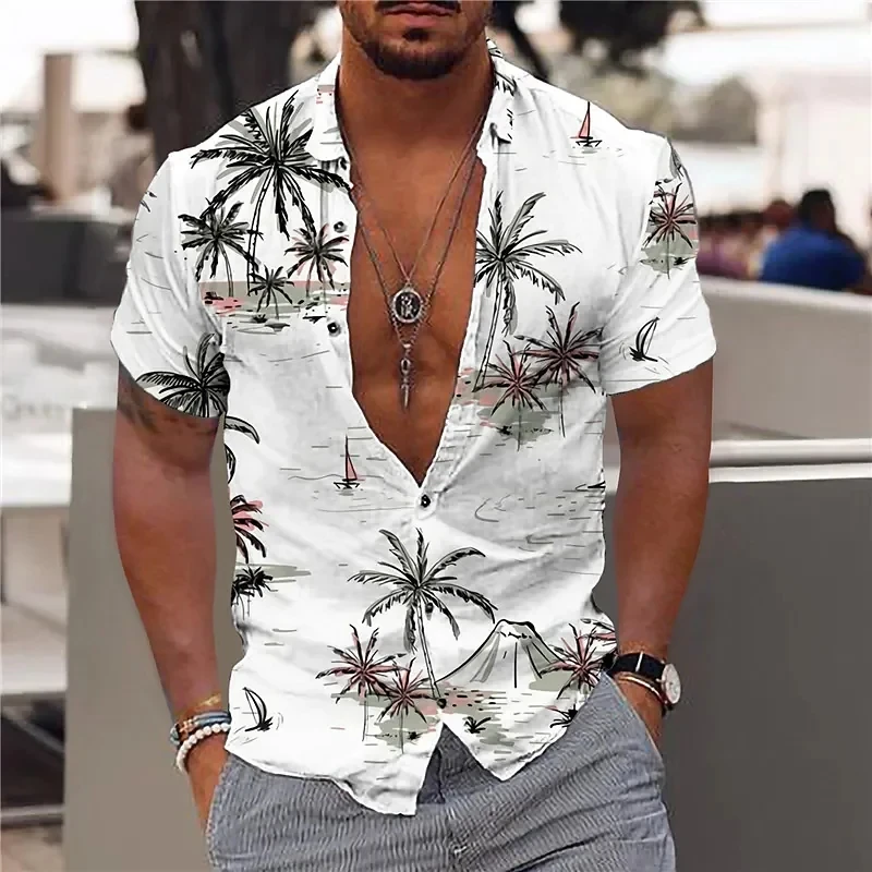 Coconut Tree 3d Retro Print Men\'s Shirt Casual Short Sleeved Summer Shirt For Men Clothing Breathable Hawaiian Shirt Men