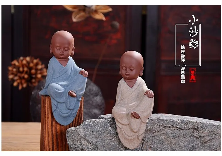 

TOP Unique # Marvellous Spiritual ART# Buddhism Buddha CHAN DAO Little Monk sand-fired porcelain pottery ART statue