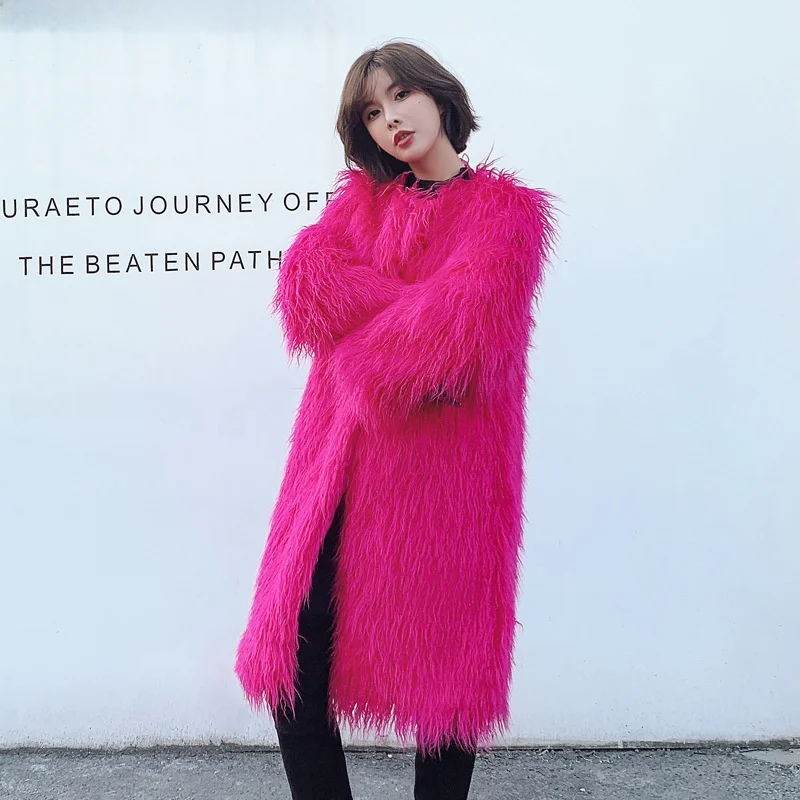 Cappotto lungo invernale ecologico 2025 da donna in pelliccia sciolta Jaet intermato in lana e pelle Capispalla Ele Lady Sle