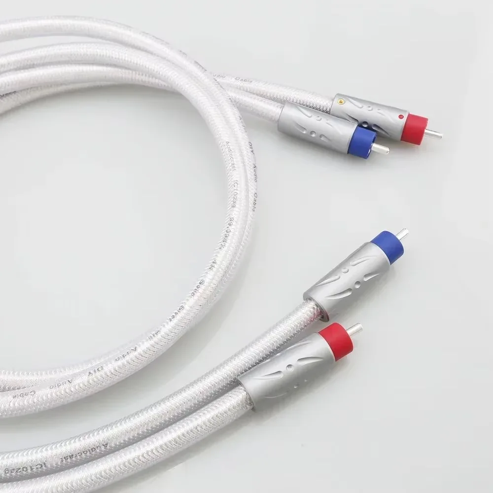 Audiocrast IC102AG 99.998% Pure Silver RCA Cable HiFi Audio Interconnect Solid PSS Pure Silver Core Wire Silver-Plated Plug