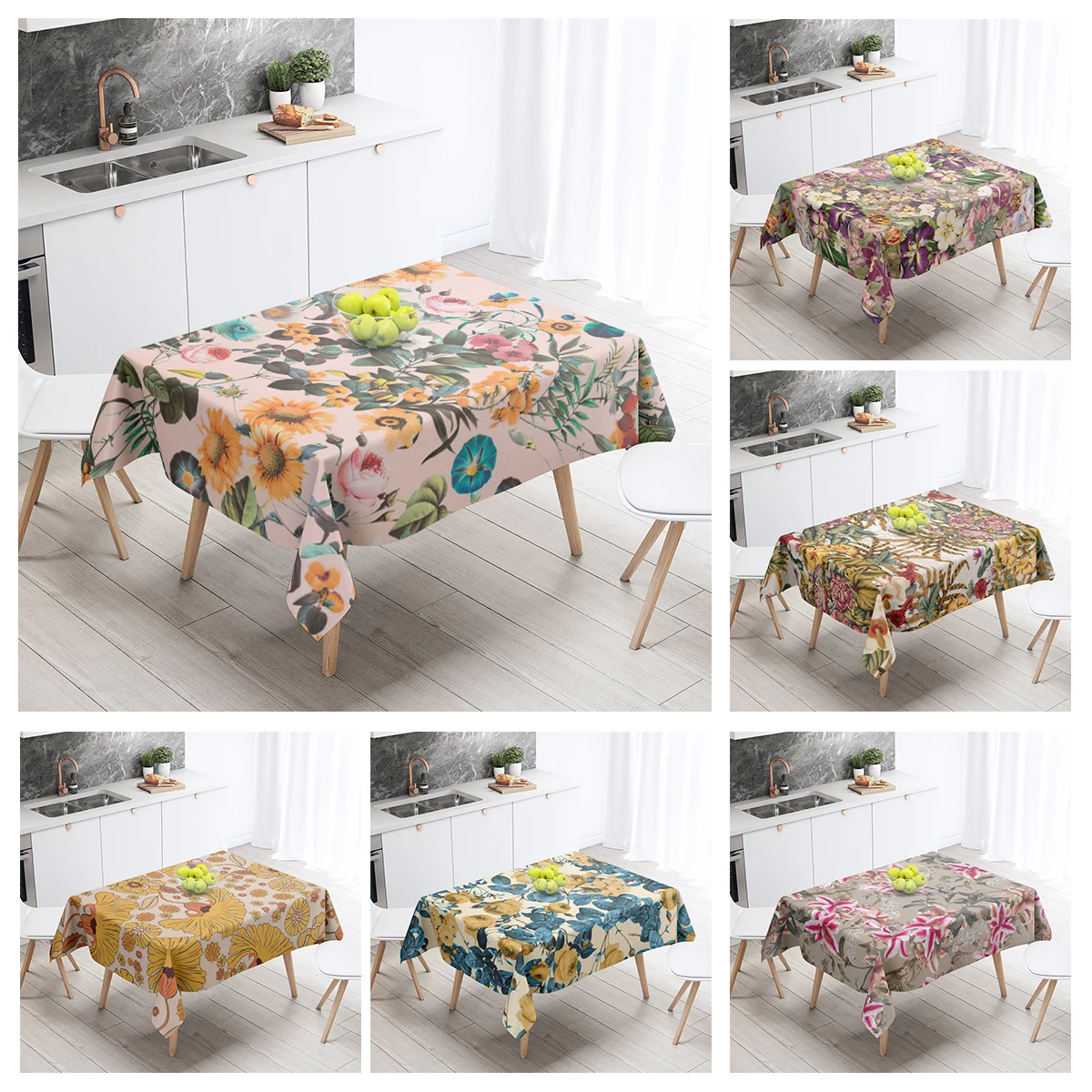 Home tablecloths dining decoration and rectangular table accessories waterproof cloth Anti-stain restaurant Nordic plant flower