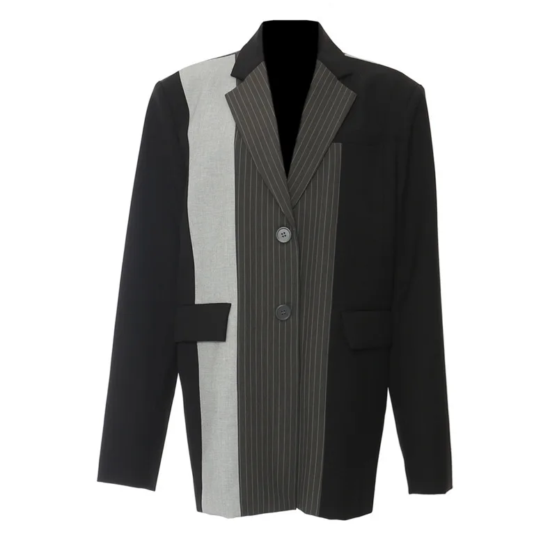 FANAN-Blazer croisé et pantalon taille haute pour femme, ensemble 2 pièces épissé, pantalon droit et large, streetwear, abonnés à la mode, nouveau