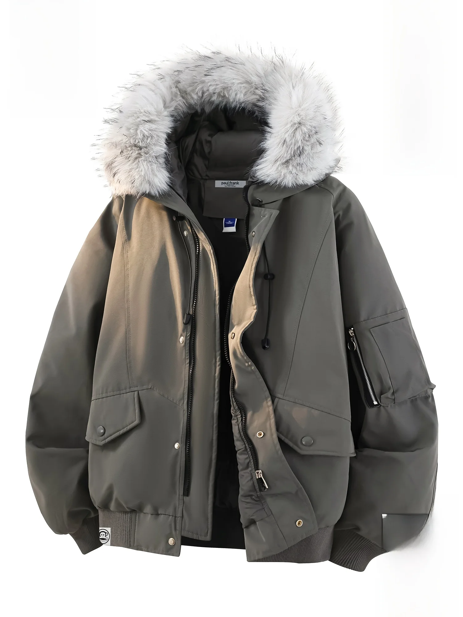 

PaulFrank Thiened Winter Coat for Men with Large Fur Collar Workwear Cotton Jaet Warm Youth Faion Outerwear Coat