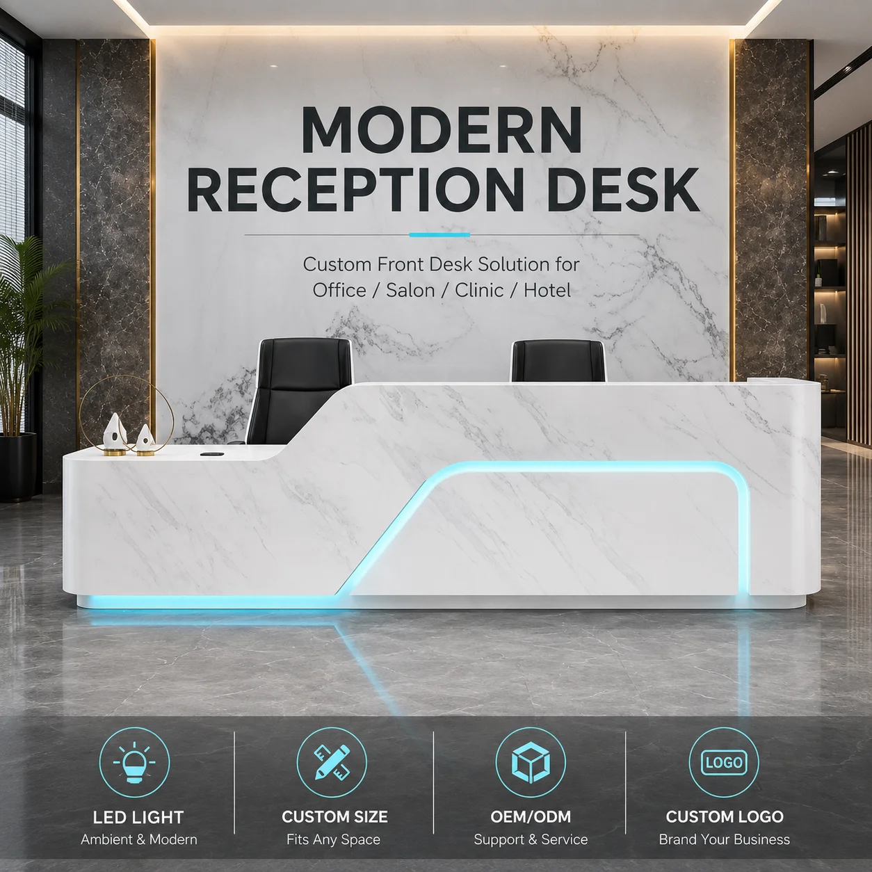 Painted MDF Commercial Reception Desk For Office Hotel Beauty Salon-Modern Simplicity Design Customized Color Office Furniture