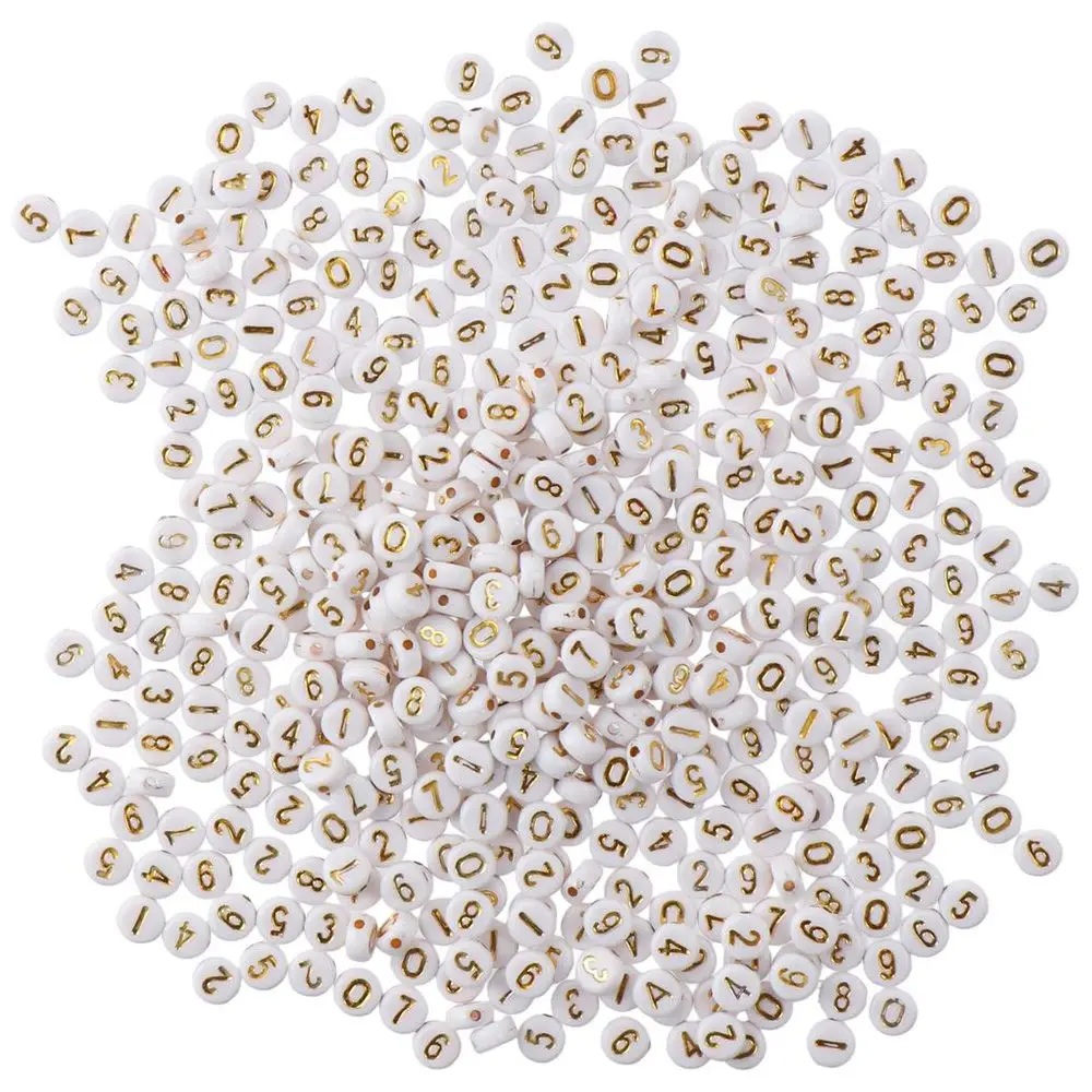 500pcs High Quality Acrylic 4*7mm Acrylic Gold Number Acrylic Number Beads White Beads Round Shape Plastic Round Bracelets
