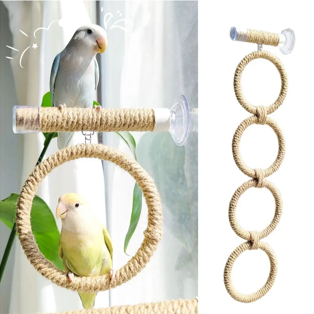 

Suction Cup Bird Toy Swing Set Non-slip Comfortable Grip Hanging Bird Standing Perch Easy To Install Linen Rope