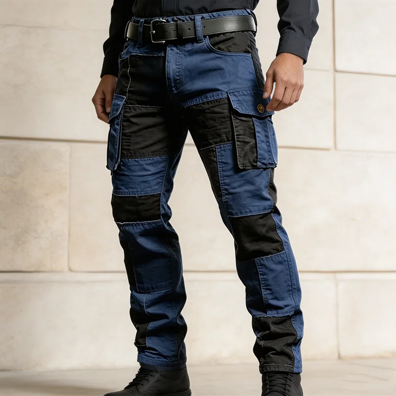 2026 Spring Fall Fashion Mens Patchwork Pants Vintage Loose Straight Cargo Pants Streetwear Men Casual Multi Pockets Pants
