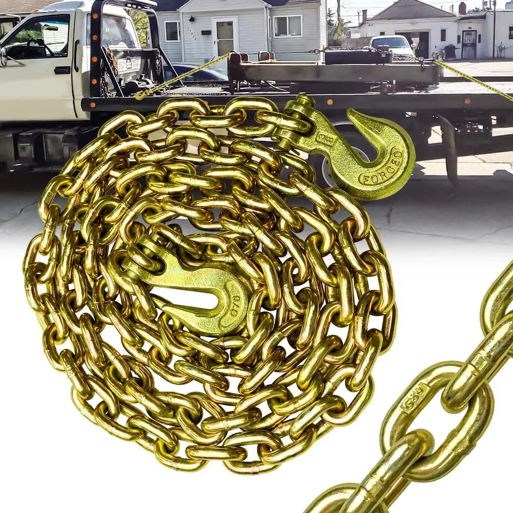 Heavy Duty G80 Transport Binder Chain 3/8 Inch x 10 Foot Tow Chain with Clevis Grab Hooks 7,100 lbs Load Grade-80 Security Tie