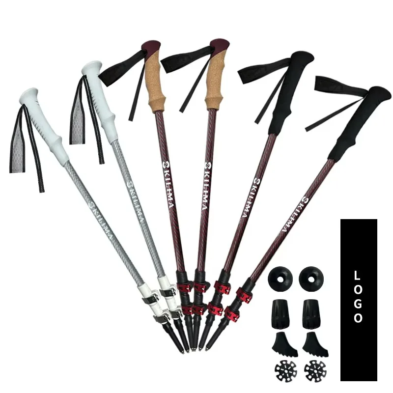 قضيب المشي لمسافات طويلة تلسكوبي بمحور كربون 100% مقاس 135 سم مع قبضة الفلين، قضيب المشي لمسافات طويلة من ألياف الكربون مع 3 أقسام #1