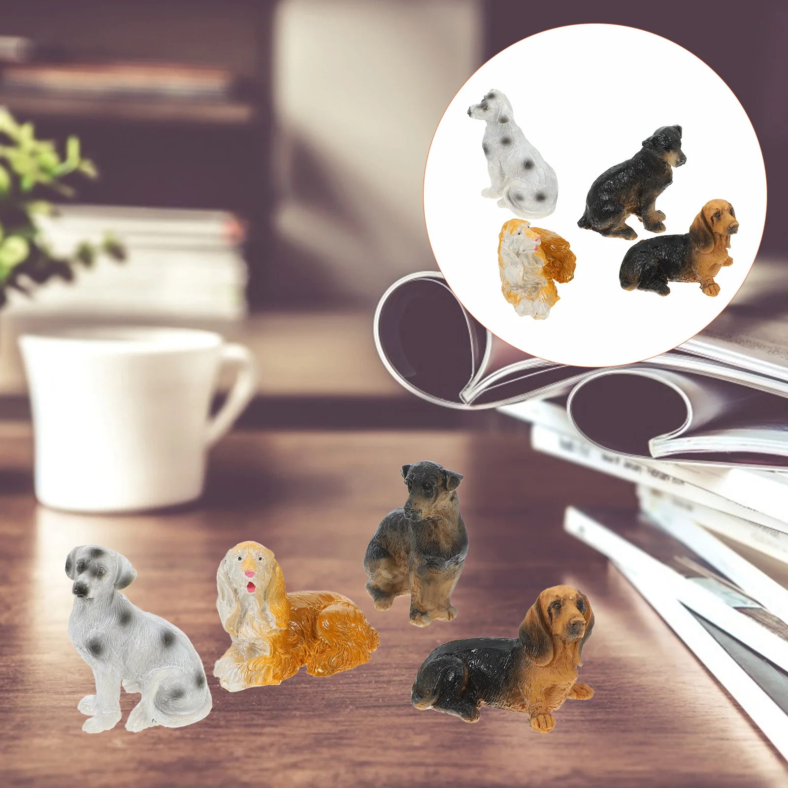 4pcs Miniature Animal Models Realistic Resin Puppy Figurines Lifelike Dog Statues for Dollhouse Garden Decor naments