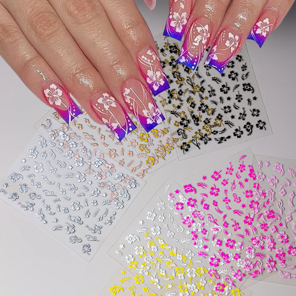 

1Pcs 3D Hibiscus Flowers Nail Art Sticker Y2k Charming Elegant Hibiscus Floral Nail Decals Self-Adhesive Summer DIY Nail Decorat