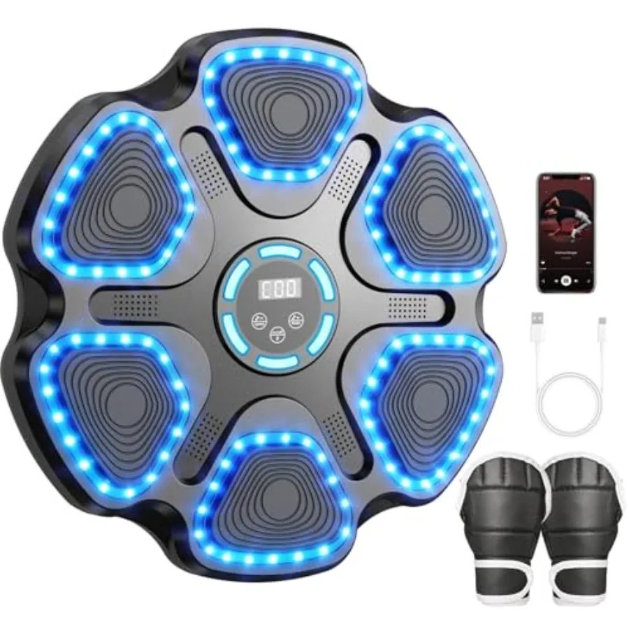 Music Boxing Machine for Adults Smart Interactive Music Punching Machine with Gloves 9 Modes 9 Speeds Wall Mounted Electronic B