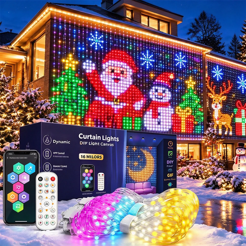 1/2PCS Smart LED Curtain Lights LED Fairy Lights App Control Music Sync DIY Pattern Waterproof for Indoor Outdoor Party Decor