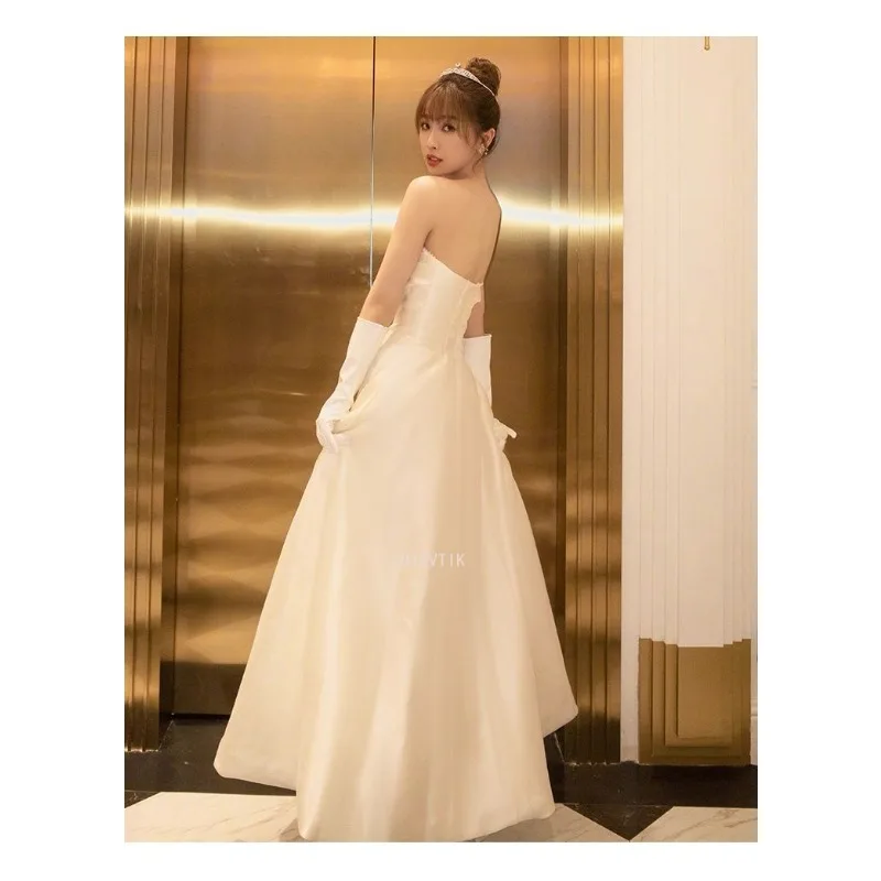 Satin White Party Evening Dresses Women Sexy Off-Shoulder A-Line Formal Occasion Dress Light Luxury Customized Wedding Dresses