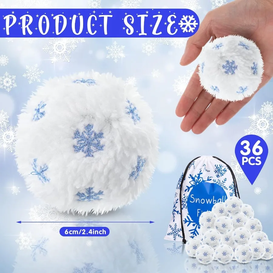 36 قطعة من كرات الثلج المزيفة لكرات الثلج المصنوعة من القطيفة الناعمة مع حقيبة تخزين مثالية لديكور شجرة عيد الميلاد والطفل الداخلي والخارجي