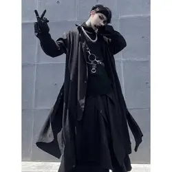 ARENS Techwear Black Men's Windbreaker Men Gothic Cardigan Long Coat Men Harajuku Hip Hop Blouses Shirts Goth Mens Clothing