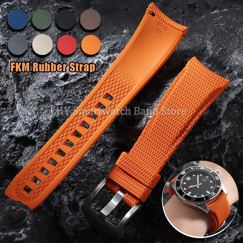20mm 21mm 22mm Fluorine Rubber Watch Strap for Omega for Seiko for Rolex for Casio Curved End FKM Bracelet Quick Release Straps