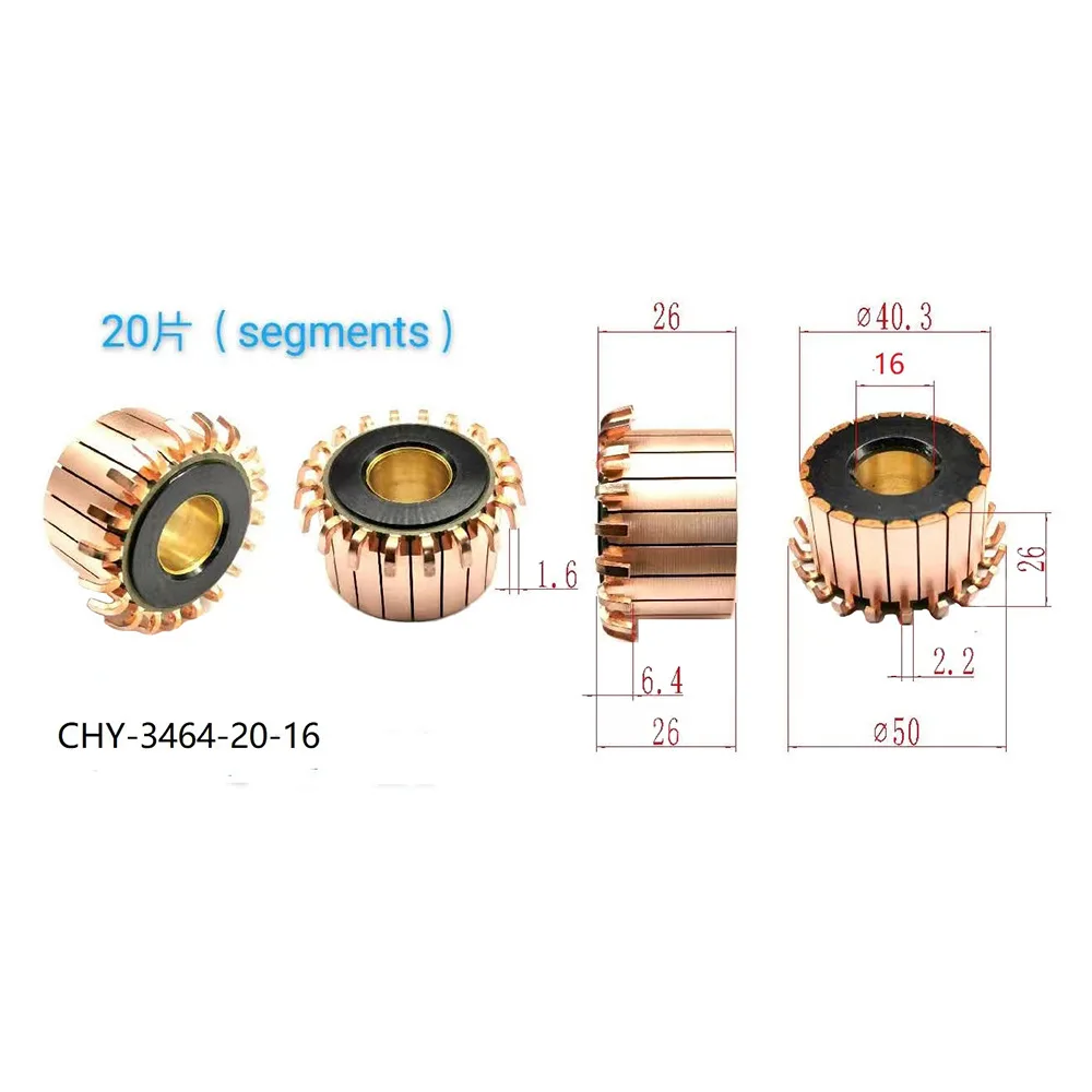 2PCS 40.3x16x26mm 20 Teeth CHY-3464-20-16 Hook Tyoe Car Wiper Motor Commutator
