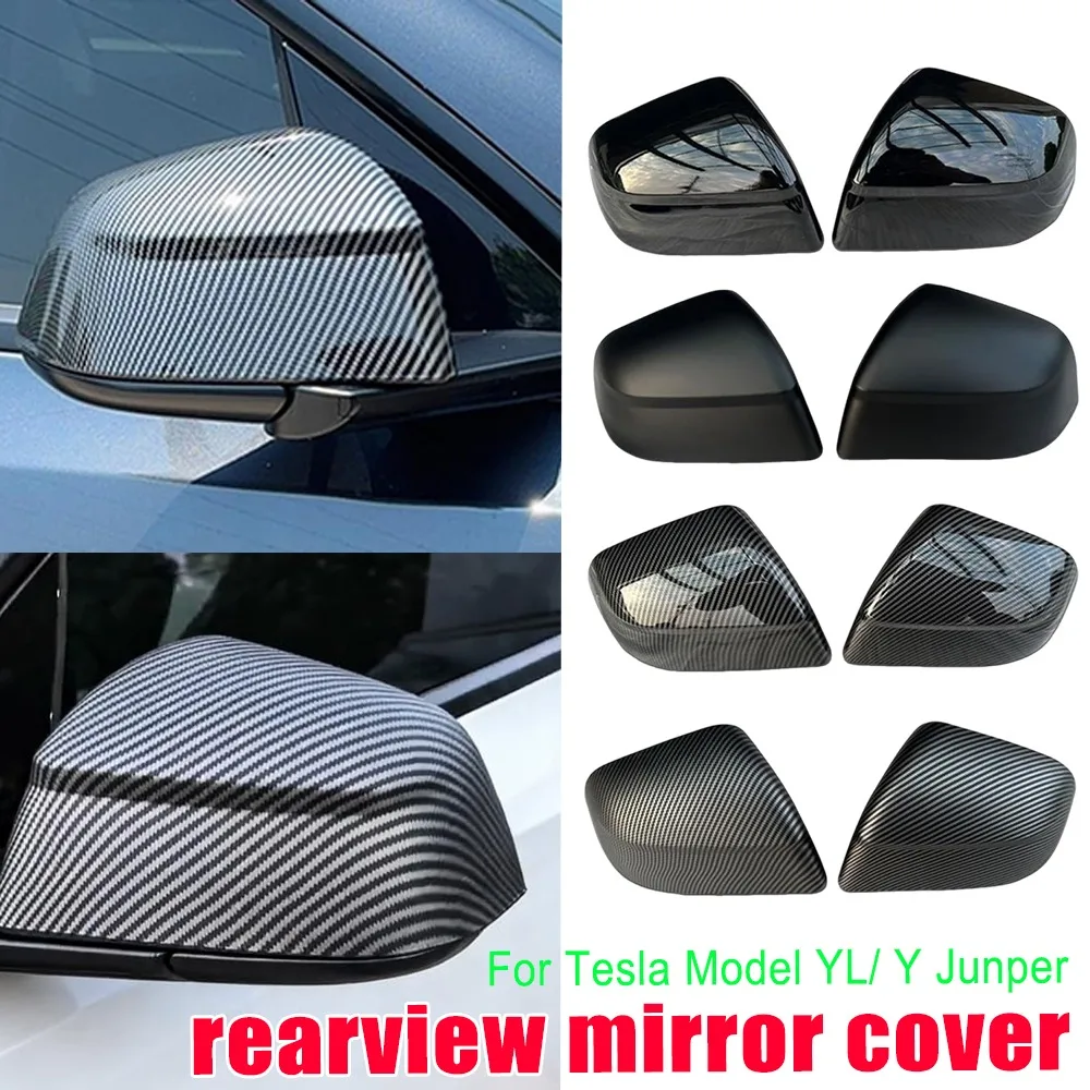For Tesla Model YL / Y Juniper 2PCS Side Mirror Cover Carbon Fiber Black ABS No Damage Installation Decorative Shell