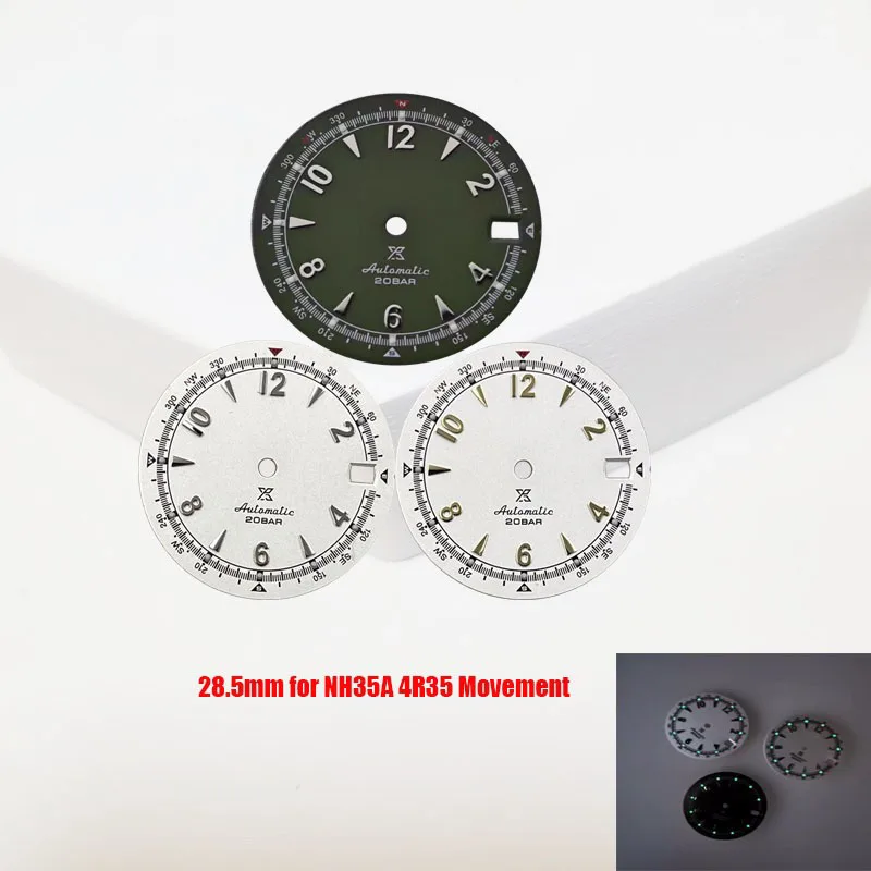 

Mod Watch Accessories 28.5mm Retro Dial Green Luminous Silver Gold Index Literal Fit for NH35A 4R35 Mechanical Movemen