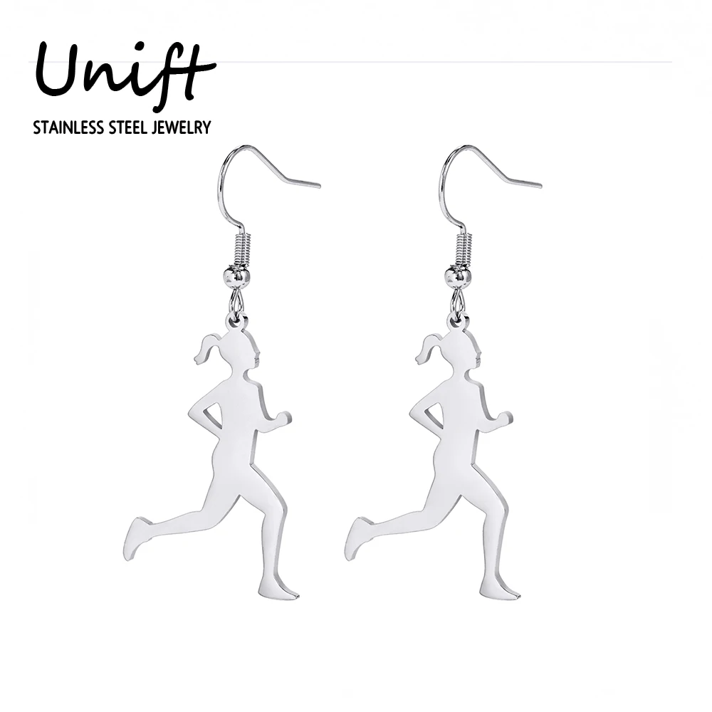 Unift Running Girl Dangle Earrings Stainless Steel Runner Earrings for Women Fashion Sport Marathon Jewelry Fitness Lovers Gift