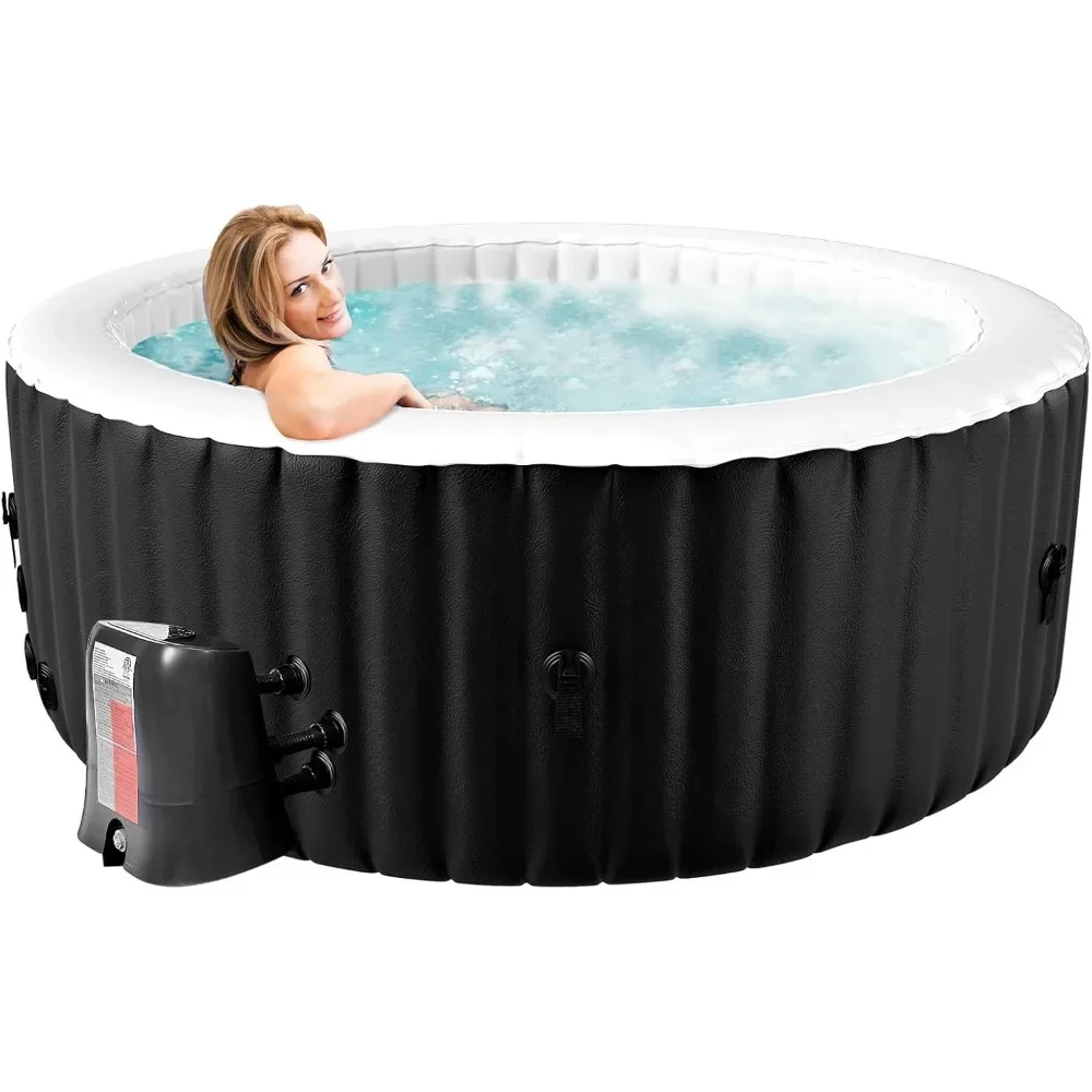 71”X71”X25” Inflatable Hot Tub, 110 Air Jets, Heater Pump and Insulated Cover, Leak-Proof PVC, 2-4 Person Round Portable Hot Tub