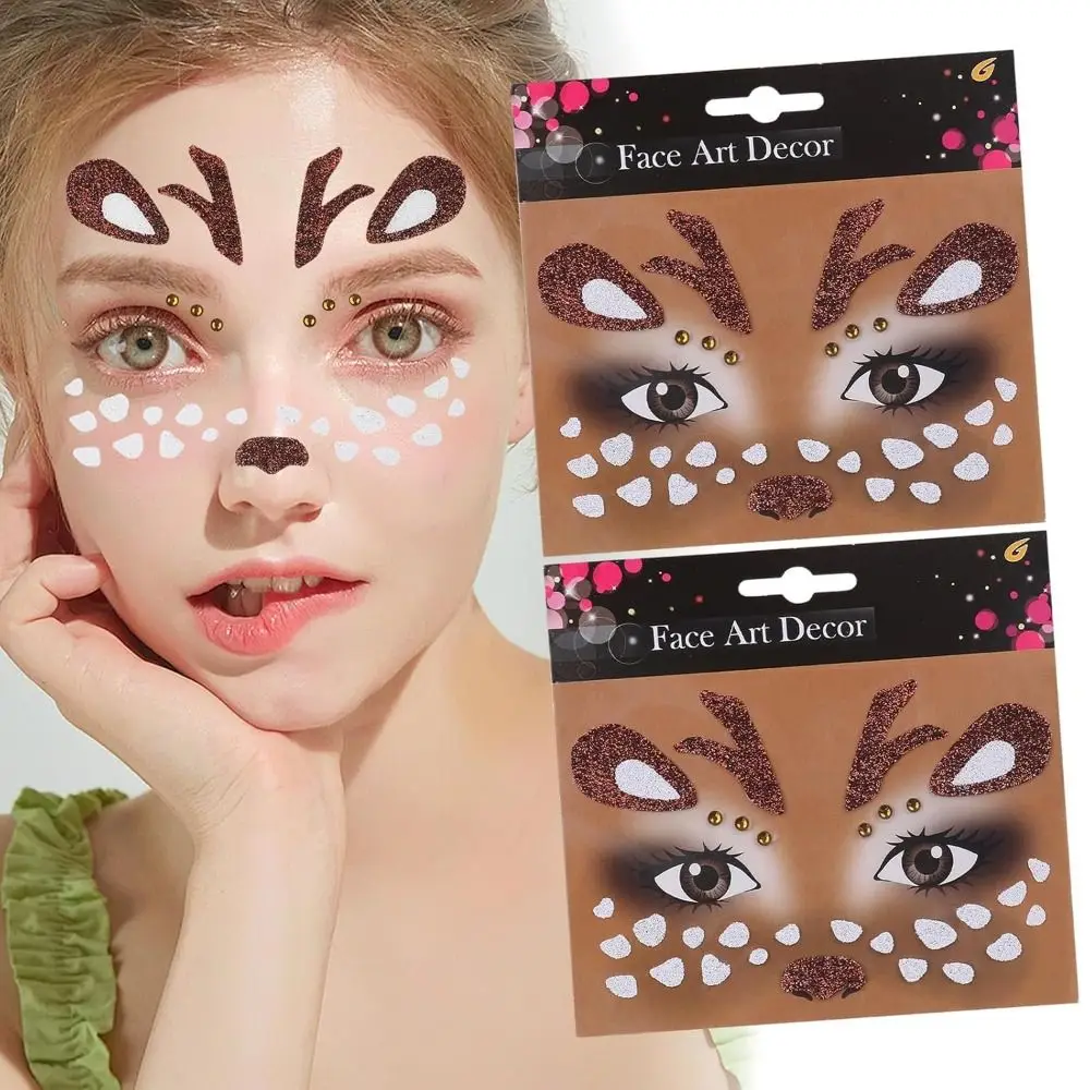 for Christmas Make Up Halloween Party Animal Face Sticker Makeup Party Cosplay Decoration Easy to Use Deer Face Sticker