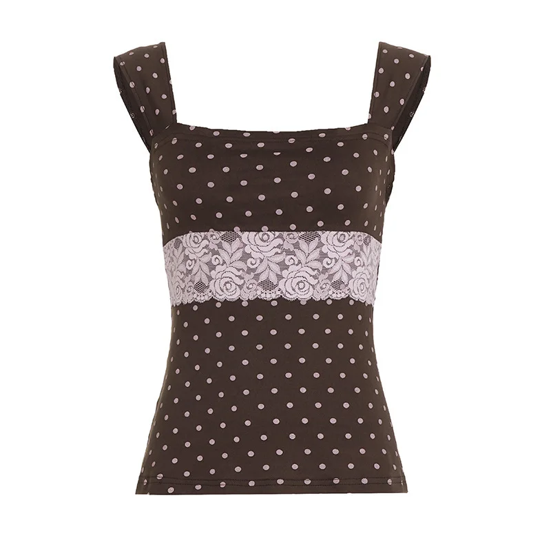 Europäische und amerikanische Sommerkleidung für Damen, neues Retro-Oberteil mit Polka-Dot-Print, schmal geschnittene Weste, ärmelloses, lässiges Top im Spicy-Girl-Stil.