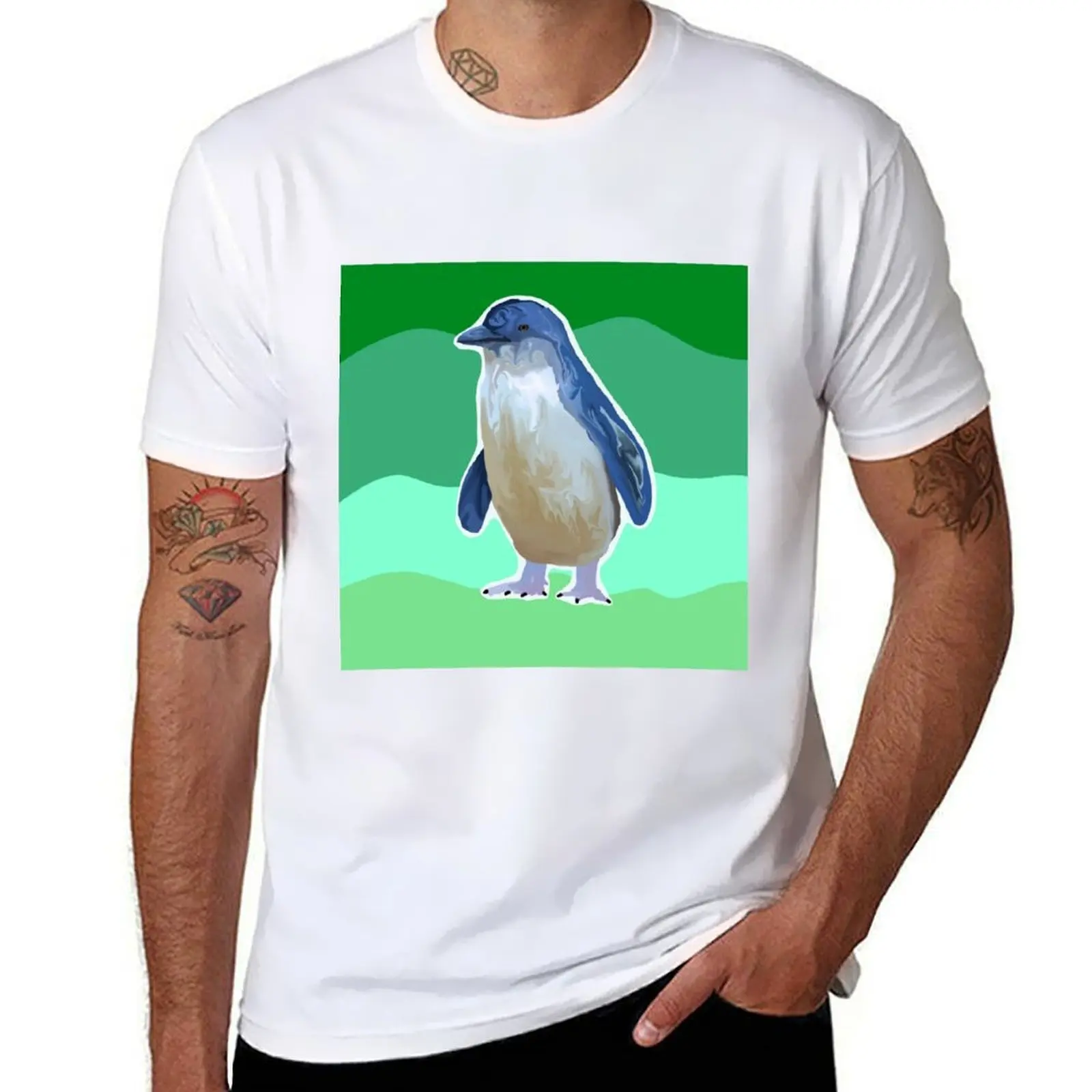 

Little Penguin with Green Palette Background T-Shirt funny t shirts man t shirts with prints T-Shirt