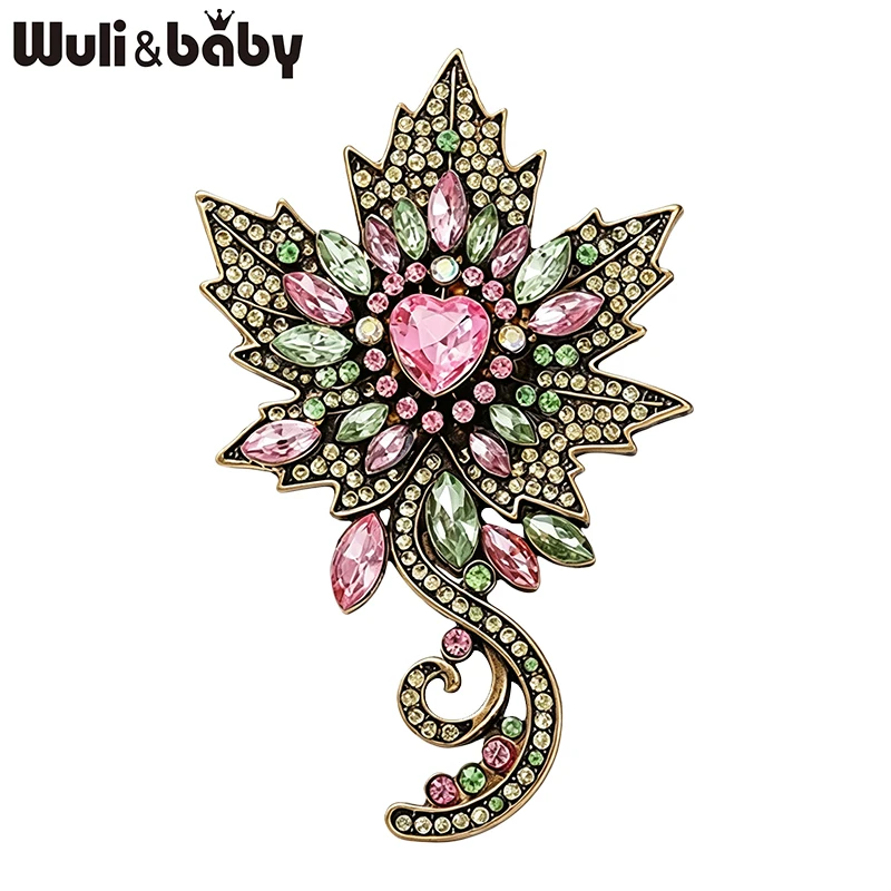 Wuli&baby Vintage-Broschen im Palast-Stil mit Blumenmotiv für Damen, Unisex, 2-farbige Strass-Pflanzen, lässige Party-Brosche, Geschenke