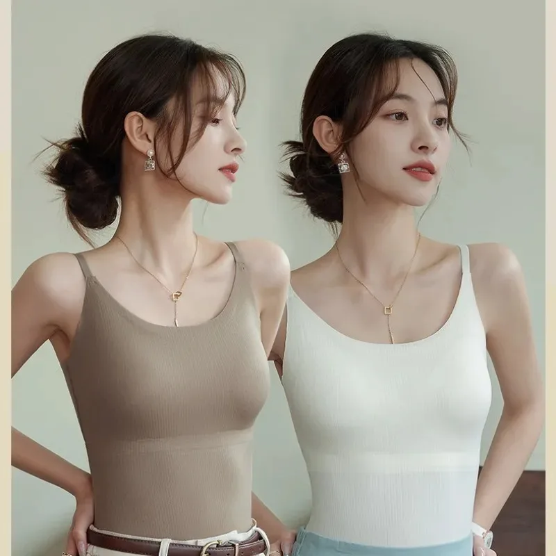 Women Ice Silk Racerback Tank Top with Removable Pads Fixed Cup Long Slim Fit Inner Outer Wear Summer