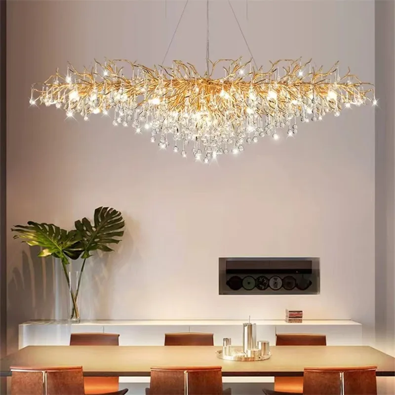 

Luxury Gold Crystal LED Chandeliers gold Water Drop tree branch Pendant lamp for Living Room Hotel Modern led Villa Pendant ligh