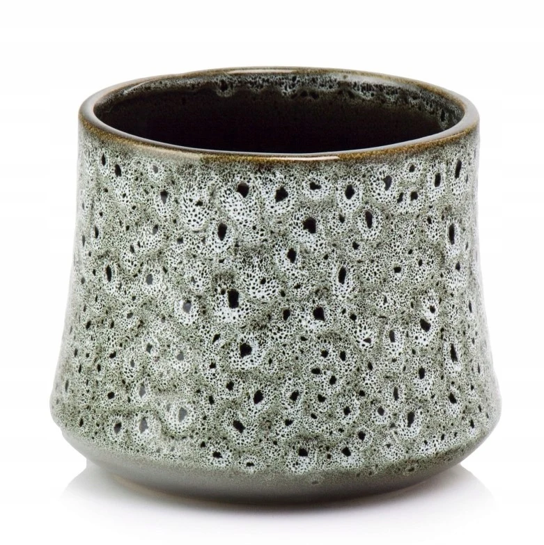 Keramische Bloempot Rond Gepregeerd Vintage Grijs 14cm