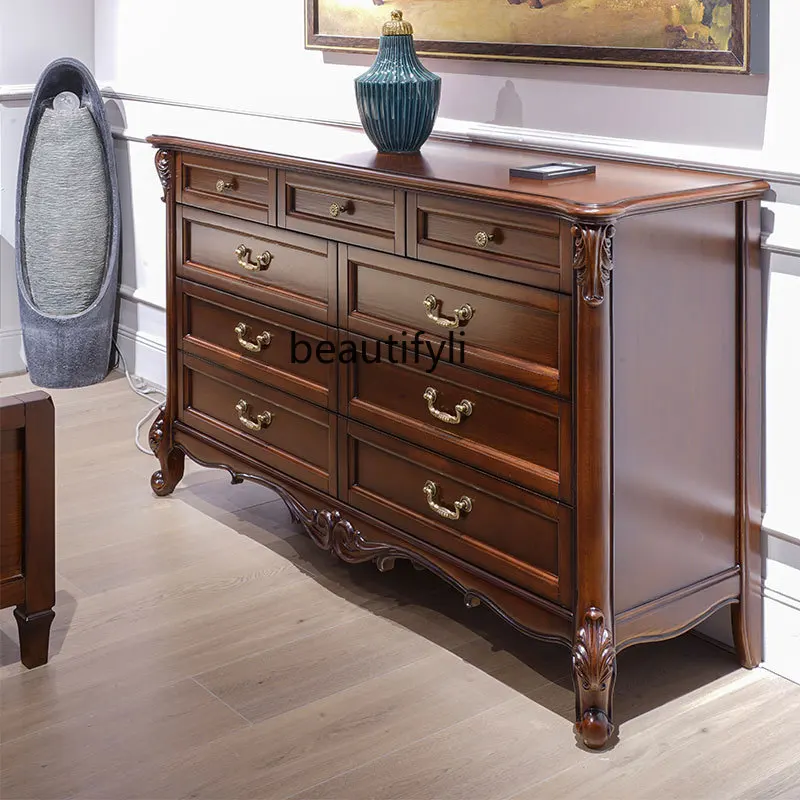 

American solid wood chest of drawers, bedroom seven storage storage cabinet, living room retro drawer combination nine